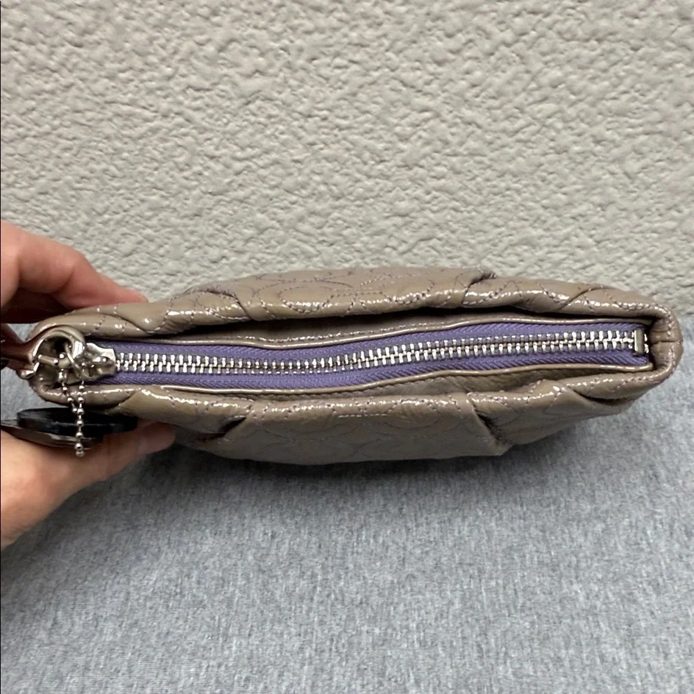 Coach Taupe Quilted Patent Wristlet Clutch
